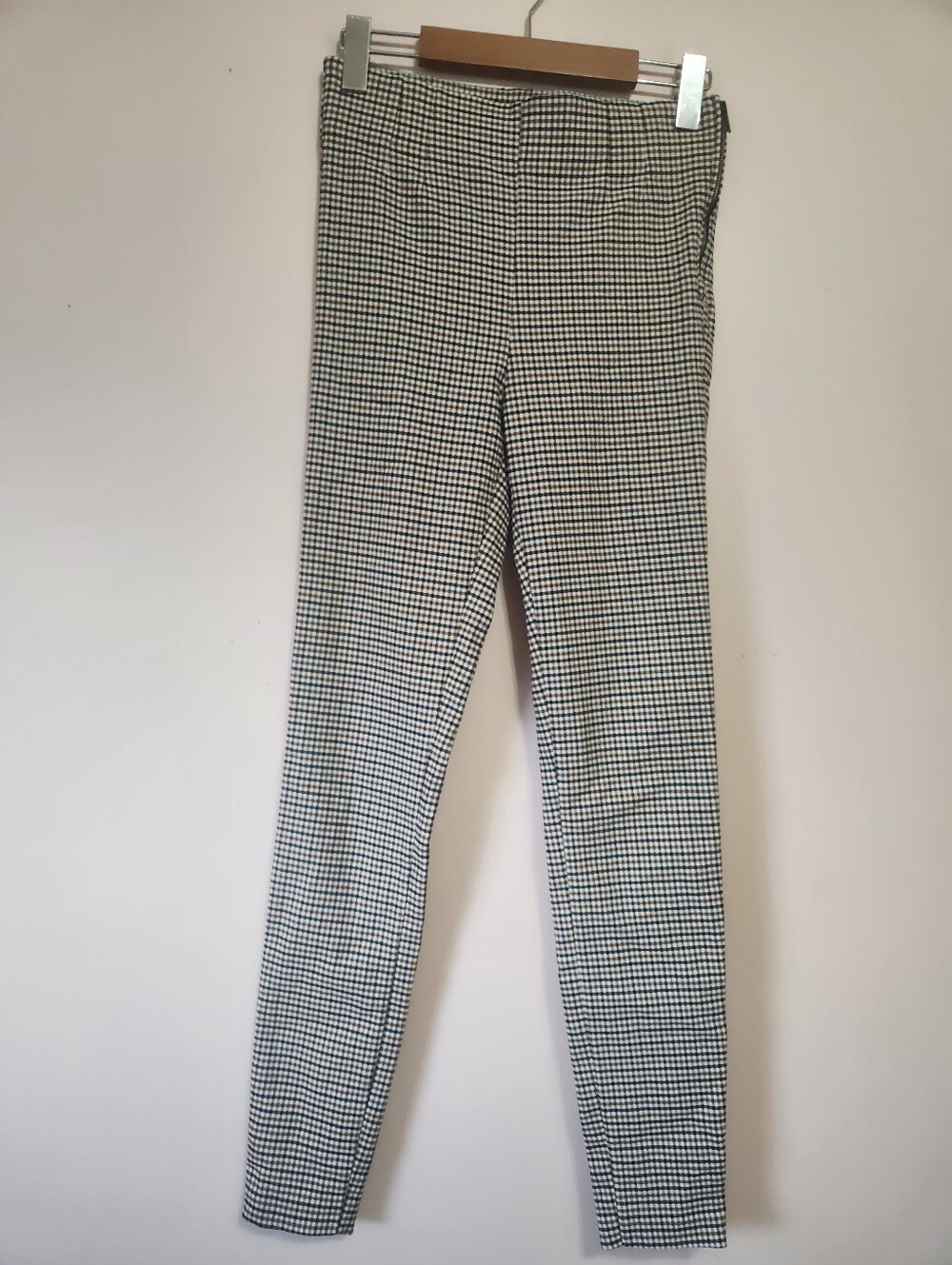 ZARA Plaid Houndstooth Skinny Trousers Side Zip Pants Small Dark Academia Preppy